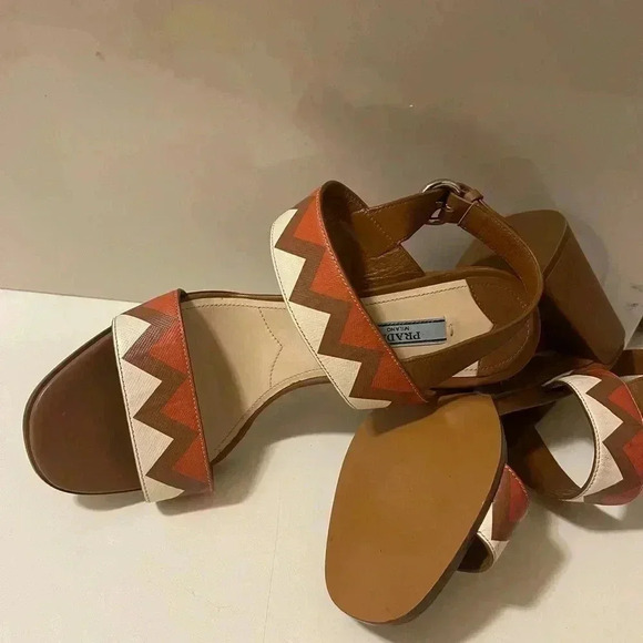 Prada Leather Colorblock Pattern Slingback brown and tan color Sandals - Picture 10 of 16
